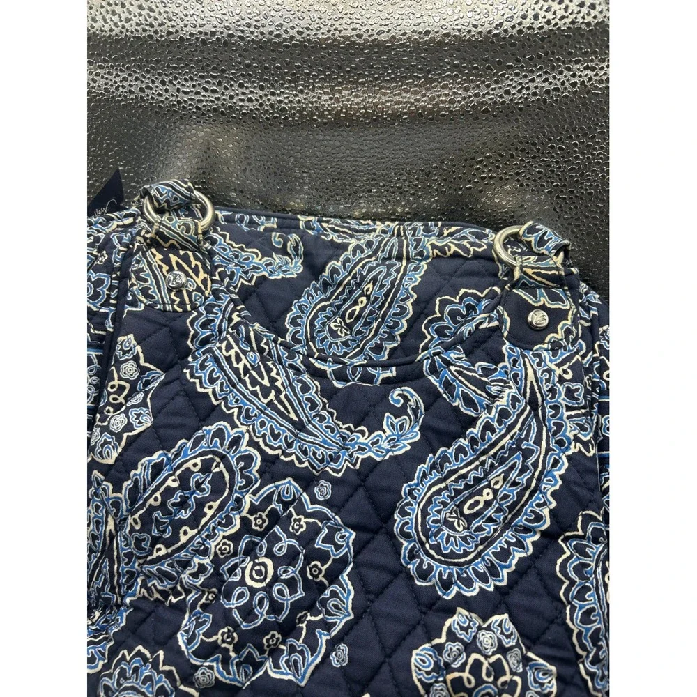 Vera Bradley Blue Bayou Paisley Quilted Cotton Shoulder Bag Tote Navy Blue